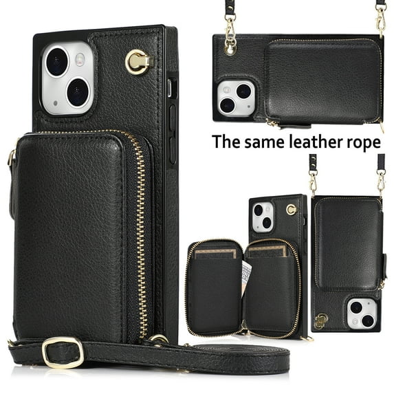 TECH CIRCLE For iPhone 12 Wallet Case,Card Holder Phone Case for Women, Zipper PU Leather Purse Kickstand Folio Flip Case with Crossbody Strap for Apple iPhone 12 6.1" 2020,Black