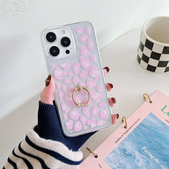 TECH CIRCLE For iPhone 14 Plus Case, 360 Rotating Ring Holder Kickstand Soft Slim Shockproof Protective TPU Girls Women Clear Cute Case for Apple iPhone 14 Plus 6.7" 2022,Pink Leopard Print