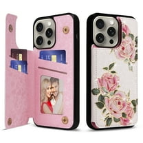 TECH CIRCLE For iPhone 14 Pro Max Wallet Case with Card Holder,PU Leather Kickstand Flower Case Magnetic Clasp Kickstand Shockproof Protective Cover for Apple iPhone 14 Pro Max 6.7" 2022,Pink Rose