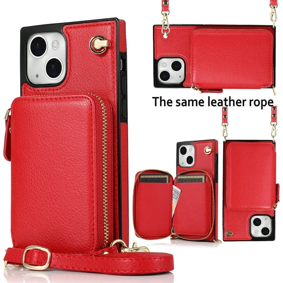 TECH CIRCLE For iPhone 14 Pro Max Wallet Case,Card Holder Phone Case for Women, Zipper PU Leather Purse Kickstand Folio Flip Case with Crossbody Strap for Apple iPhone 14 Pro Max 6.7" 2022,Red