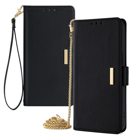 TECH CIRCLE For iPhone 14 Pro Max Wallet Case for Women, PU Leather RFID Blocking Card Holder Shockproof Protective Magnetic Stand Case with Detachable Crossbody Strap Wrist Chain,Black