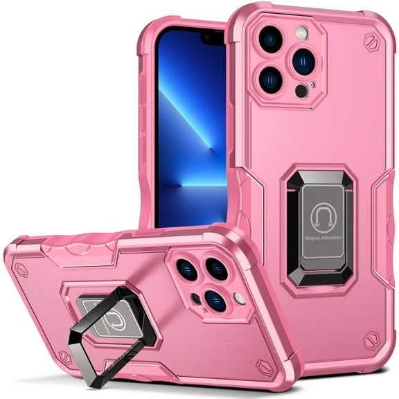 TECH CIRCLE For iPhone 15 Case, Heavy Duty Shockproof Full Body Protective Phone Cover Dual Layer Drop Hard PC Back Case Built in Ring Kickstand Case Support Magnetic Car Mount, Pink