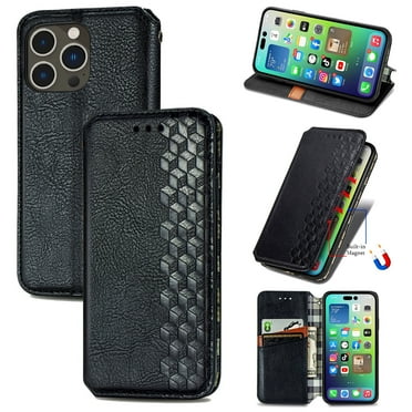 TECH CIRCLE For iPhone 15 Case, PU Leather TPU Wallet Cover with Card Holder Kickstand Hidden Magnetic Adsorption Shockproof Flip Folio Cell Phone Case for Apple iPhone 15 6.1" 2023,Black