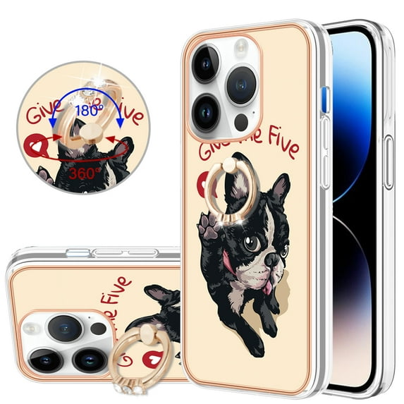 TECH CIRCLE For iPhone 15 Case with Stand,360 Rotatable Shiny Ring Holder Kickstand Soft TPU Girls Women Case Shockproof Protective Phone Case for Apple iPhone 15 6.1" 2023,Dog
