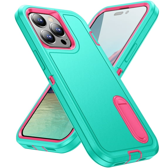 TECH CIRCLE For iPhone 15 Pro Case, Anti-Drop Hybrid Heavy Duty Protective Phone Cover Shockproof Rugged Military Bumper Tough Kickstand Cover for Apple iPhone 15 Pro 6.1" 2023,Green/Rose