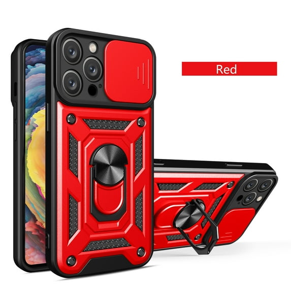 TECH CIRCLE For iPhone 15 Pro Case, Ring Holder Kickstand Magnetic Slide Camera Protector Military-Grade Hybrid Rugged Drop Protection Phone Cover for Apple iPhone 15 Pro 6.1" 2023,Red