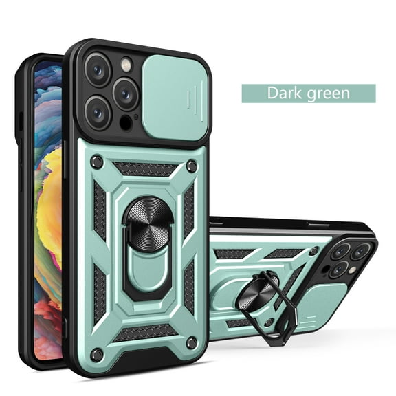 TECH CIRCLE For iPhone 15 Pro Case, Ring Holder Kickstand Magnetic Slide Camera Protector Military-Grade Hybrid Rugged Drop Protection Phone Cover for Apple iPhone 15 Pro 6.1" 2023,Green