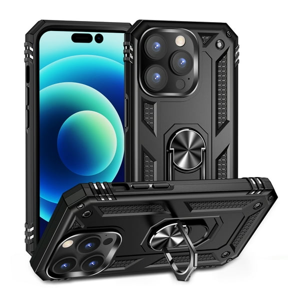TECH CIRCLE For iPhone 15 Pro Max Case, Heavy Duty Shockproof Full Body Protective Phone Cover Built in Rotatable Magnetic Ring Holder Kickstand For Apple iPhone 15 Pro Max 6.7" 2023,Black