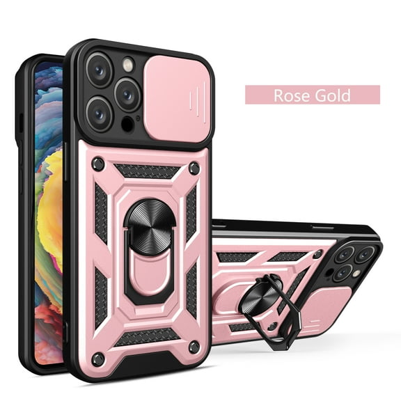 TECH CIRCLE For iPhone 15 Pro Max Case, Ring Holder Kickstand Magnetic Slide Camera Protector Military-Grade Hybrid Rugged Drop Protection Phone Cover for Apple iPhone 15 Pro Max 6.7" 2023,Rosegold