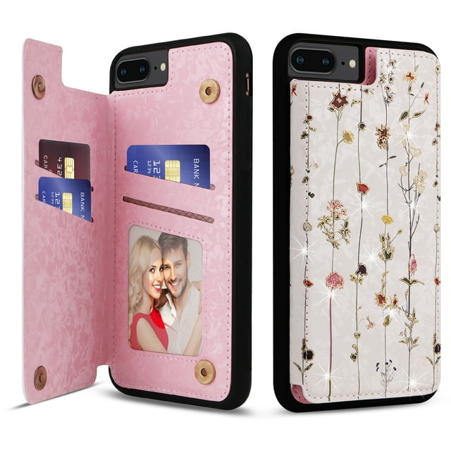 TECH CIRCLE For iPhone 7 / 8 / SE 2022 & 2020 Wallet Case with Card Holder,PU Leather Kickstand Flower Case Magnetic Clasp Kickstand Shockproof Protective Cover for Apple iPhone 7 / 8 / SE,Flower Vine