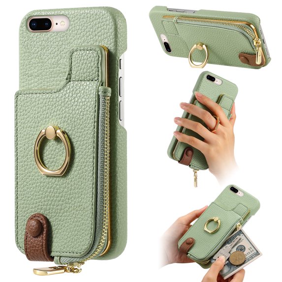 TECH CIRCLE For iPhone 7 / 8 / SE Case with Card Holder,Slim Stand PU Leather Zipper Wallet Case with Rotation Ring Holder Shockproof Protective Case for Apple iPhone 7 8 SE 2022 4.7",Mint