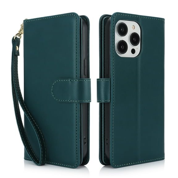 TECH CIRCLE For iPhone 7 8 SE Wallet Case with Card Holder,PU Leather Flip Folio Shell Magnetic Closure Wrist Strap Kickstand Shockproof Protective Cover for Apple iPhone 7 8 SE 4.7",Green