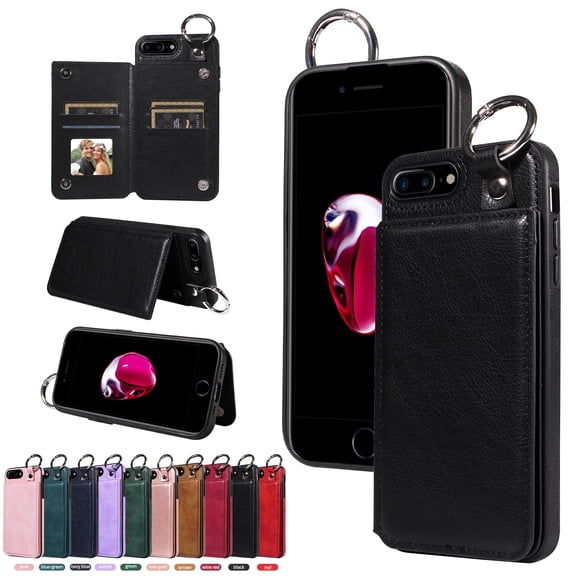 TECH CIRCLE For iPhone 7/8/SE Wallet Case with Card Holder, PU Leather Kickstand Finger Grip Ring Shockproof Women Men Magnetic Protective Wallet Cover for Apple iPhone 7 / 8 / SE 2022 4.7",Black