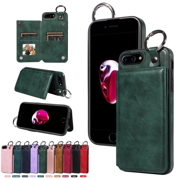 TECH CIRCLE For iPhone 7/8/SE Wallet Case with Card Holder, PU Leather Kickstand Finger Grip Ring Shockproof Women Men Magnetic Protective Wallet Cover for Apple iPhone 7 / 8 / SE 2022 4.7",Green