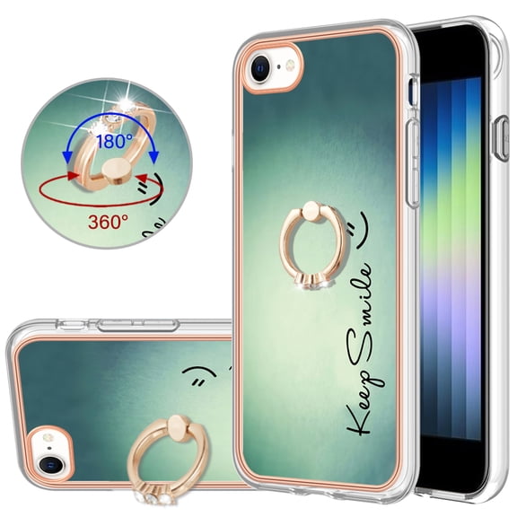 TECH CIRCLE For iPhone 7 /iPhone 8 /iPhone SE Case with Stand,360 Rotatable Shiny Ring Holder Kickstand Soft TPU Girls Women Case Shockproof Protective Phone Case for Apple iPhone 7 8 SE 4.7",Smile