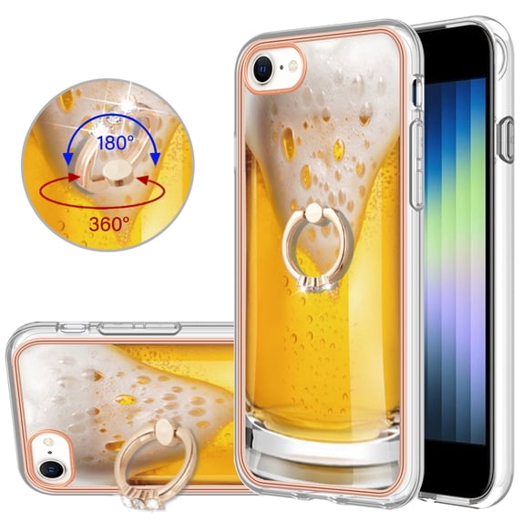TECH CIRCLE For iPhone 7 /iPhone 8 /iPhone SE Case with Stand,360 Rotatable Shiny Ring Holder Kickstand Soft TPU Girls Women Case Shockproof Protective Phone Case for Apple iPhone 7 8 SE 4.7",Beer