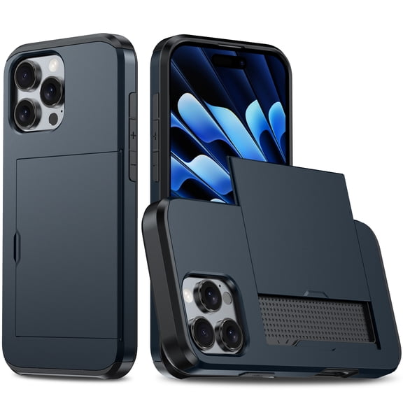 TECH CIRCLE For iPhone Air Case with Hidden Card Holder, Slide Design, Scratch Resistant Shockproof Protective Hard Shell Phone Case, Darkblue