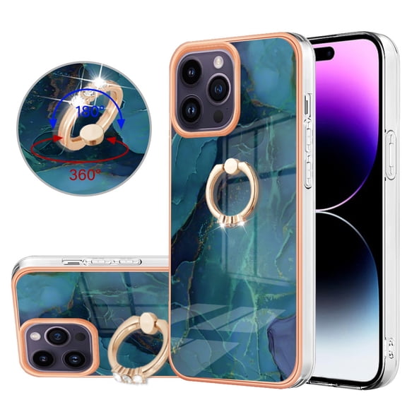 TECH CIRCLE For iPhone SE3 Case,360 Rotatable Marble Pattern Shiny Ring Holder Kickstand Soft TPU Girls Women Case Shockproof Protective Phone Case for Apple iPhone SE3 2022 4.7",Green