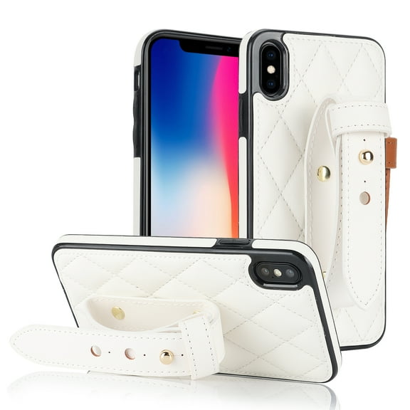 TECH CIRCLE For iPhone XR Case with Wrist Band, Luxury PU Leather Kickstand Full-Body Shockproof Protective Bumper Women Girl Back Cover for Apple iPhone XR 6.1" 2018,White