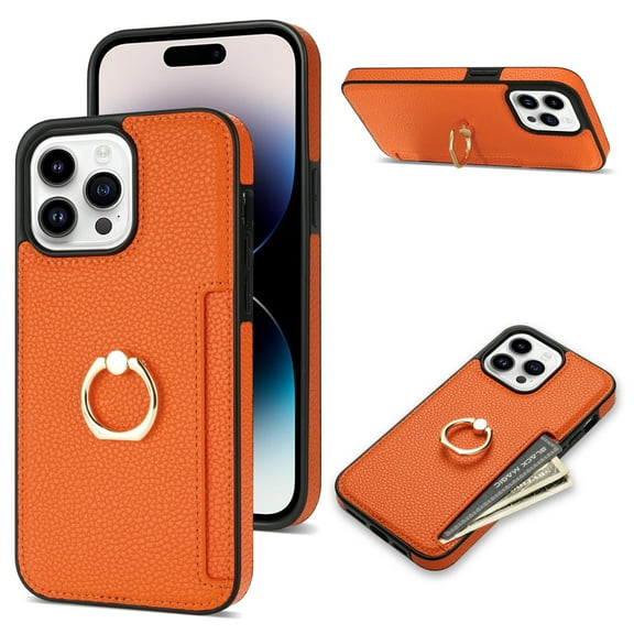 TECH CIRCLE For iPhone XS Max Case,PU Leather Slim Card Slots Case 360°Rotatable Ring Kickstand Shockproof Protective Women Men Case for Apple iPhone XS Max 6.5" 2018,Orange