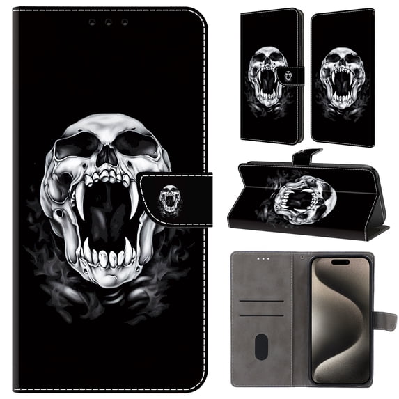 TECH CIRCLE For iPhone XS Max Case,Premium PU Leather Funny Pattern Flip Wallet Case Cover with Card Slots Kickstand Women Girls Case for Apple iPhone XS Max 6.5" 2018,Skull