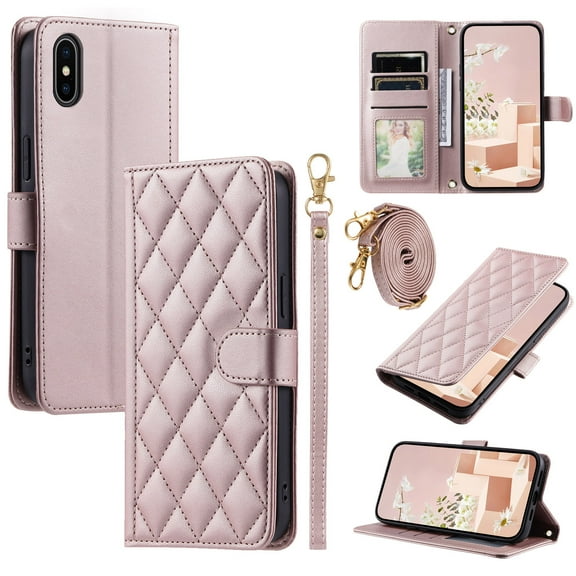 TECH CIRCLE For iPhone XS Max Case Wallet for Women Girl,Luxury PU Leather Crossbody Wristlet Strap Kickstand Slim Card Holder Slots Wallet Case for Apple iPhone XS Max 6.5" 2018,Rosegold