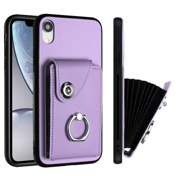 TECH CIRCLE For iPhone XS/X Wallet Case with Card Holder,360°Rotation Finger Ring Holder Kickstand Protective RFID Blocking PU Leather Flip Cover for Apple iPhone XS/X 5.8",Purple