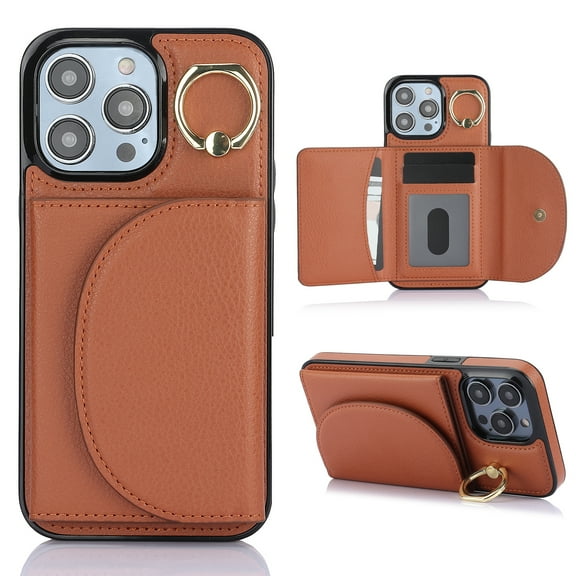 TECH CIRCLE For iPhone XS/iPhone X Case,Flip Wallet Case with Card Slots Ring Stand Holder Kickstand Folio PU Leather Protective Phone Cover for Apple iPhone XS/iPhone X 5.8",Brown