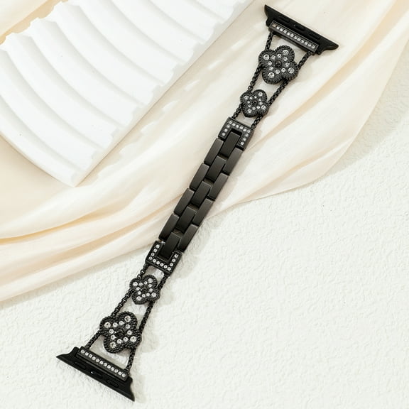 TECH CIRCLE Four-leaf Clover Bands Compatible with Apple Watch Bands for Women 38mm 40mm 415mm 42mm(S10), Sparkling Diamond Metal Bands for iWatch Series 10 9 8 7 6 5 4 3 2 1 SE,Black