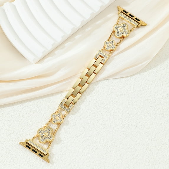 TECH CIRCLE Four-leaf Clover Bands Compatible with Apple Watch Bands for Women 42mm 44mm 45mm 46mm 49mm, Sparkling Diamond Metal Bands for iWatch Series 10 9 8 7 6 5 4 3 2 1 SE Ultra/Ultra 2,Gold