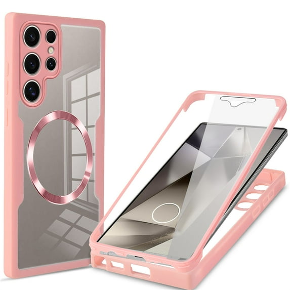TECH CIRCLE Full Body Protection Case for Samsung Galaxy S24 Ultra,Magnetic Clear Case Compatible with Mag Safe Shockproof TPU+PC Cover Built-in Screen Protector for Galaxy S24 Ultra,Pink
