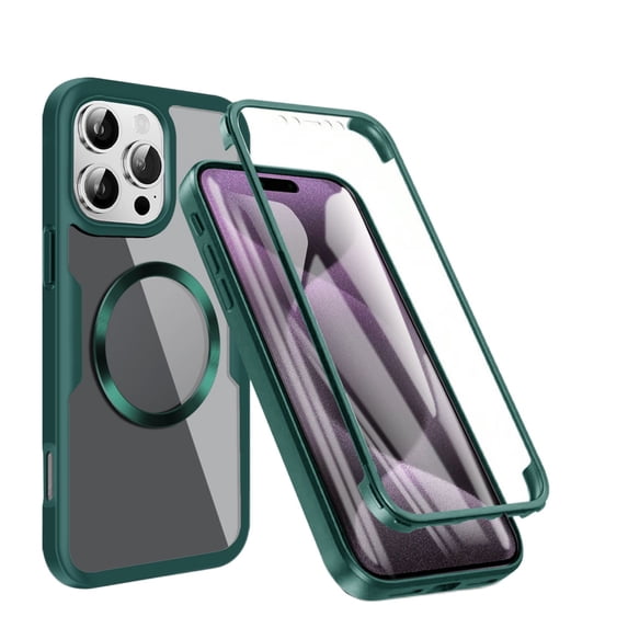 TECH CIRCLE Full Body Protection Case for iPhone 16 Pro,Magnetic Clear Case Compatible with Mag Safe Shockproof TPU+PC Cover Built-in Screen Protector for iPhone 16 Pro,Darkgreen