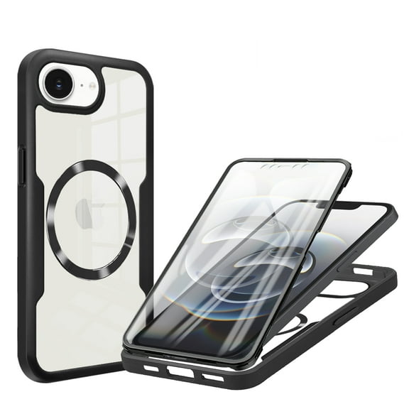 TECH CIRCLE Full Body Protection Case for iPhone 16e,Magnetic Clear Case Compatible with Mag Safe Shockproof TPU+PC Cover Built-in Screen Protector for iPhone 16e,Black