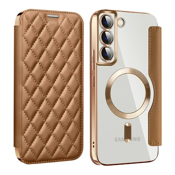 TECH CIRCLE for Galaxy A05 Flip Wallet Case 6.7" 2023, Magnetic Clear Back, Compatible with MagSafe, 3 Card Slots, RFID Blocking, Camera Lens Protector, PU Leather Protective Cover, Brown
