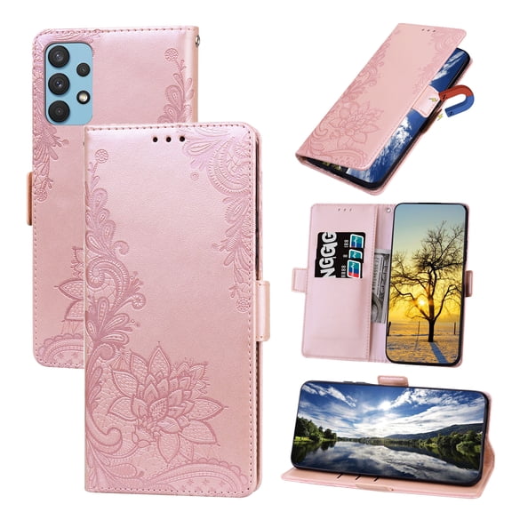 TECH CIRCLE For Galaxy A10 Wallet Case,PU Leather Protective Phone Case Wrist Strap Card Slots Holder Embossed Lace Flower Stand Flip Case for Samsung Galaxy A10 6.2" 2019,Rosegold