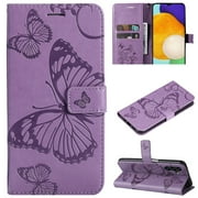 TECH CIRCLE Galaxy A14 5G Wallet Case,Butterfly Embossed PU Leather Flip case Cover Stand Feature with Wrist Strap and Card Holder Protective Phone Case for Samsung Galaxy A14 5G 6.6" 2023,Purple