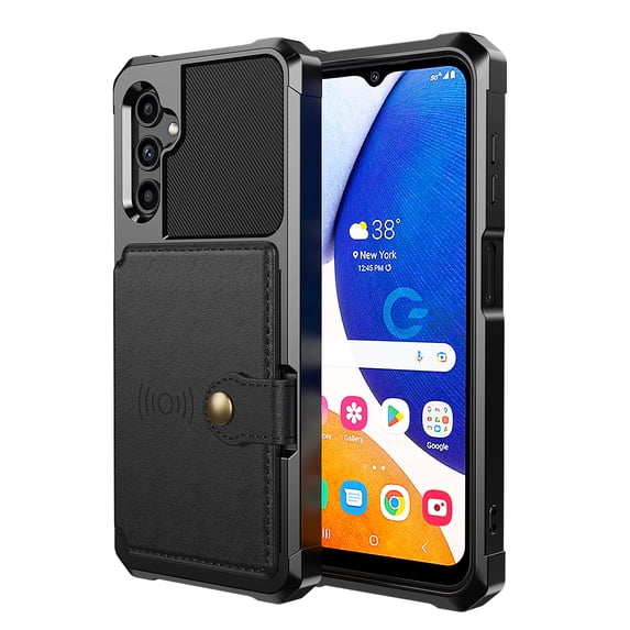 TECH CIRCLE Galaxy A14 5G Wallet Case, Shockproof Rubber Card Holder Wallet PU Leather Back Phone Case Kickstand Protective Scratch Hybrid Bumper Shell for Samsung Galaxy A14 5G 6.6" 2023,Black