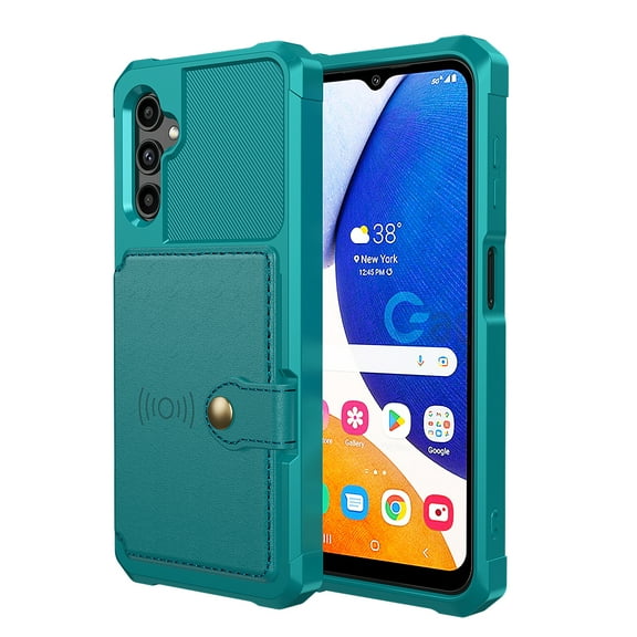 TECH CIRCLE Galaxy A14 5G Wallet Case, Shockproof Rubber Card Holder Wallet PU Leather Back Phone Case Kickstand Protective Scratch Hybrid Bumper Shell for Samsung Galaxy A14 5G 6.6" 2023,Green