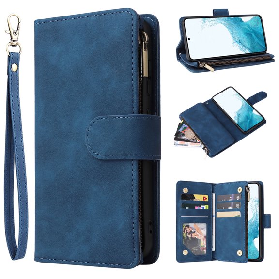 TECH CIRCLE Galaxy A14 5G Wallet Case, Soft Classy Leather Zipper Purse Case Magnetic Detachable Folio Flip Stand Cover with Credit Card Slots/Driver License for Samsung Galaxy A14 5G 2023,Blue
