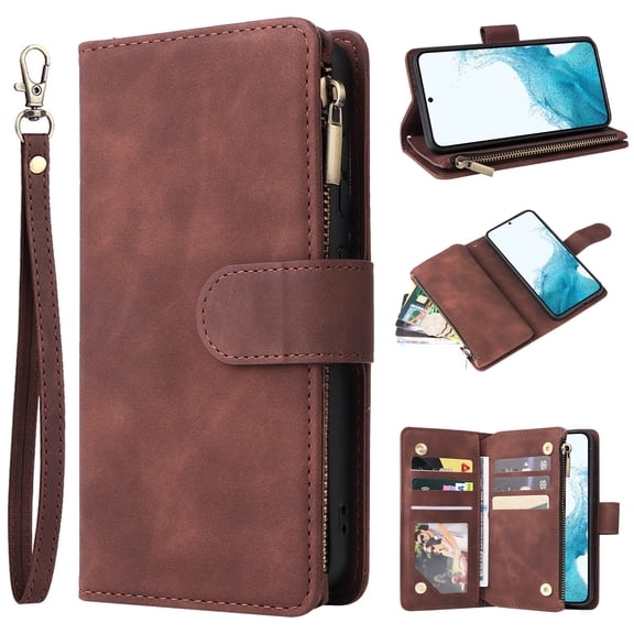 TECH CIRCLE Galaxy A14 5G Wallet Case, Soft Classy Leather Zipper Purse Case Magnetic Detachable Folio Flip Stand Cover with Credit Card Slots/Driver License for Samsung Galaxy A14 5G 2023,Coffee