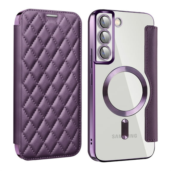 TECH CIRCLE for Galaxy A15 Flip Wallet Case 6.5" 2023, Magnetic Clear Back, Compatible with MagSafe, 3 Card Slots, RFID Blocking, Camera Lens Protector, PU Leather Protective Cover, Purple