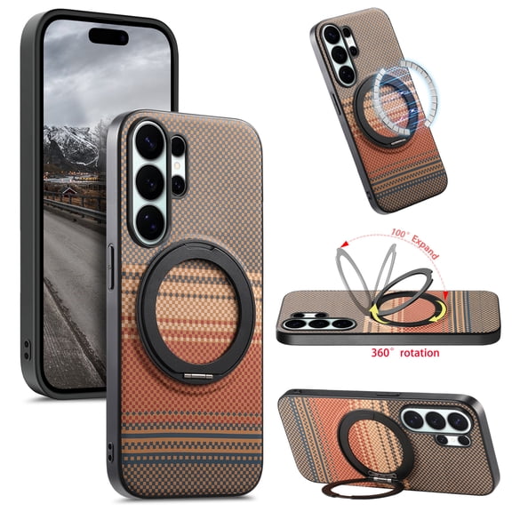 TECH CIRCLE For Galaxy A17 5G Back Cover Case with Grip Ring Kickstand, Compatible with Wireless Charging, Cute Plaid Pattern, Anti-Scratch Shockproof Cover, Brown