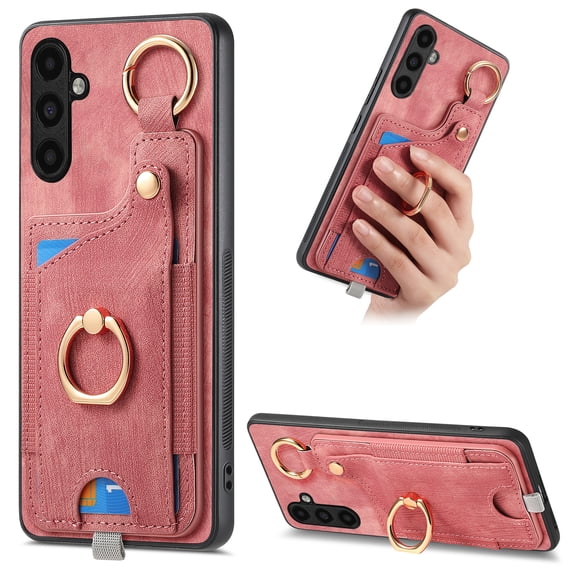 TECH CIRCLE For Galaxy A21s Case,PU Leather Slim Case with 360°Rotation Finger Ring Kickstand Camera Protector Protective Magnetic Car Mount Cover for Samsung Galaxy A21s 6.5" 2020,Pink