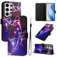 thumbnail image 1 of TECH CIRCLE for Galaxy A22 5G Case 6.6" (2021 Release), Cute Cartoon Flip Wallet Case with Lanyard, Built-in Card Slots & Stand Function, Portable Lightweight Slim Cover, Purple Butterfly, 1 of 3