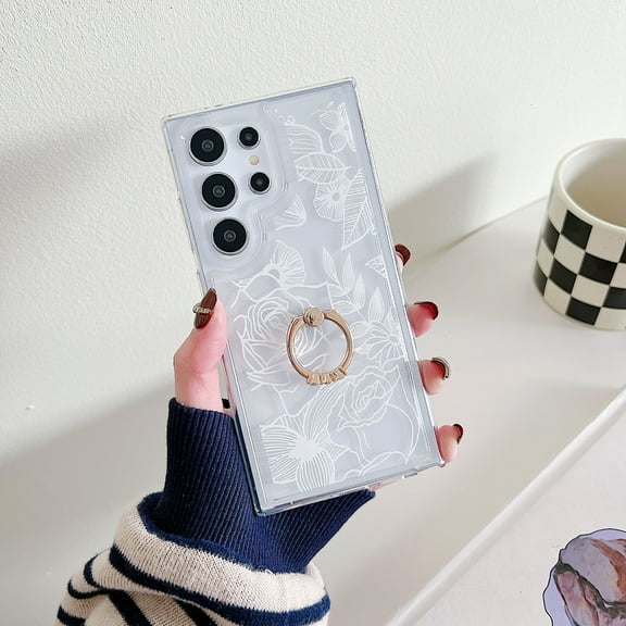 TECH CIRCLE For Galaxy A23 5G Case, 360 Rotating Ring Holder Kickstand Soft Slim Shockproof Protective TPU Girls Women Clear Cute Case for Samsung Galaxy A23 5G 6.6" 2022,White Rose