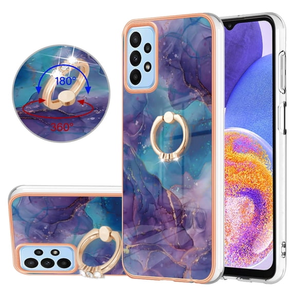 TECH CIRCLE For Galaxy A24 4G Case,360 Rotatable Marble Pattern Shiny Ring Holder Kickstand Soft TPU Girls Women Case Shockproof Protective Phone Case for Samsung Galaxy A24 4G 6.5" 2023,Purple