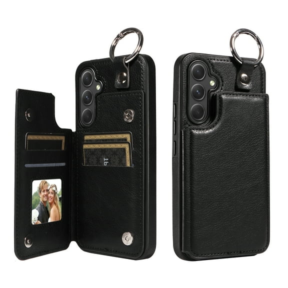 TECH CIRCLE For Galaxy A24 4G Wallet Case with Card Holder, PU Leather Kickstand Finger Grip Ring Shockproof Women Men Magnetic Protective Wallet Cover for Samsung Galaxy A24 4G 6.5" 2023,Black