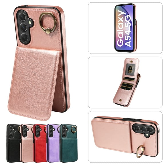 TECH CIRCLE For Galaxy A32 4G Wallet Case with Card Holder, Thin Slim PU Leather Finger Ring Kickstand Shockproof Protective Magnetic Women Men Phone Cover for Samsung Galaxy A32 4G 6.4" 2021,Rosegold