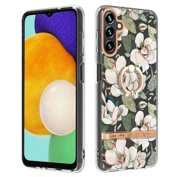 TECH CIRCLE For Galaxy A32 5G Case,360 Rotatable Flower Pattern Shiny Ring Holder Kickstand Soft TPU Girls Women Case Shockproof Protective Phone Case for Samsung Galaxy A32 5G 6.5" 2021,White