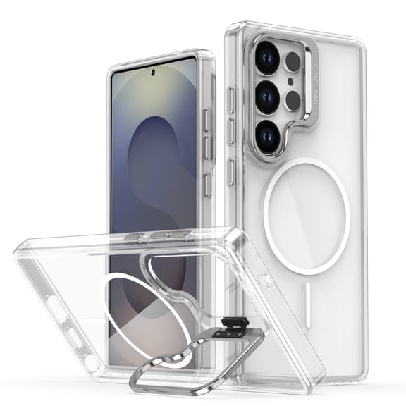 TECH CIRCLE For Galaxy A34 5G Clear Crystal Back Cover Case with Kickstand, Compatible with MagSafe and Magnetic Accessory, Support Wireless Charging, Lightweight Protective Slim Case, White